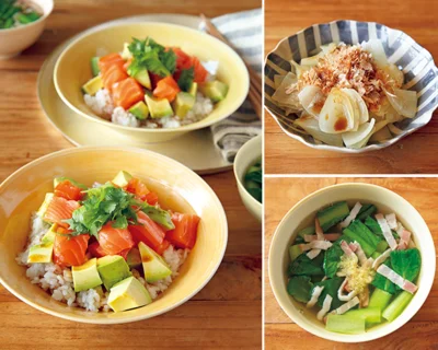 「サーモンとアボカドののっけ丼」の献立