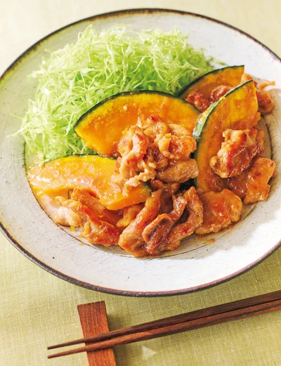 豚こまとかぼちゃのしょうが焼き