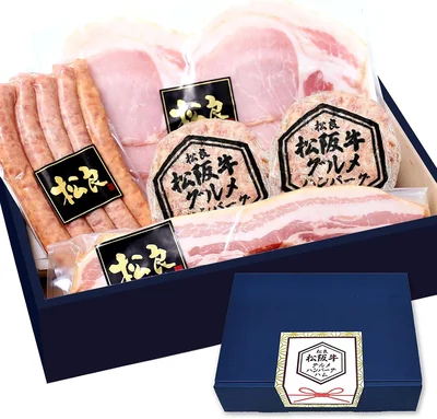 松阪牛-グルメ-ハンバーグ-ハムギフトセット【ギフトBOX】