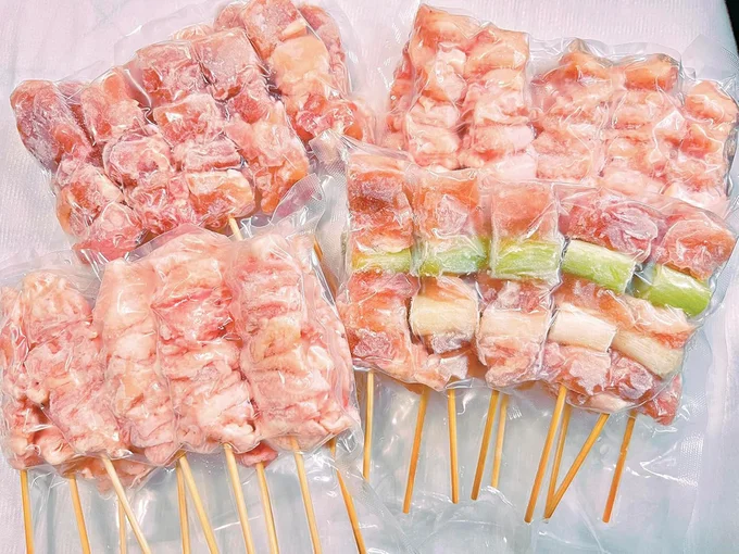 国産-焼き鳥-冷凍-セット40本-生串-未加熱-（もも10本-皮10本-ももねぎ10本-ぼんじり10本）