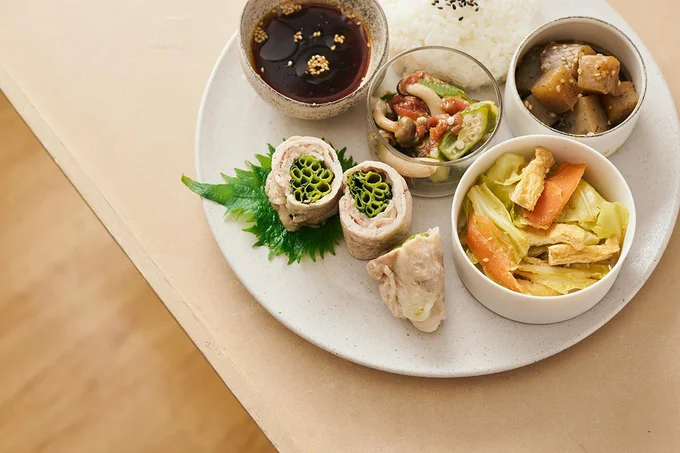 丸ごとねぎの肉巻きプレート