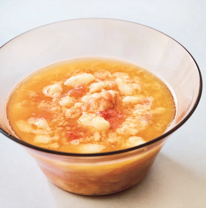 サクとろ食感の長いもに、そうめんがよくからむ「たたきとろろ明太つゆ」