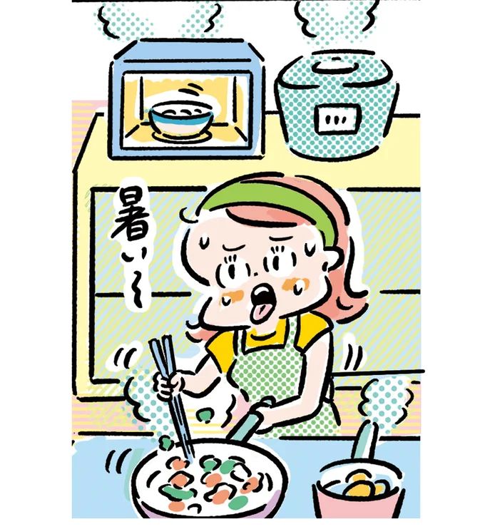 ×暑さ対策をせずキッチンで夕食を作る