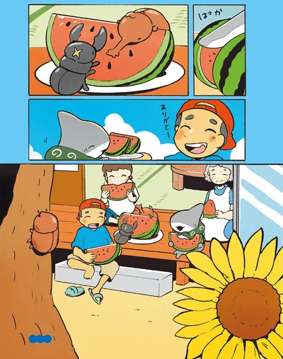 みんなで仲良くスイカを