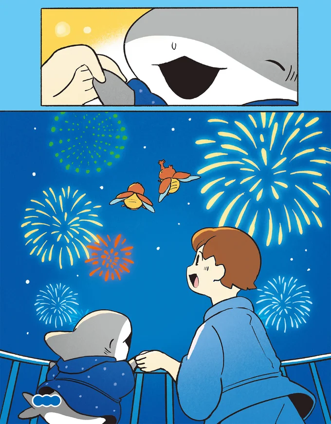 花火を見上げる子ザメちゃん