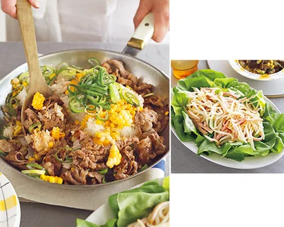 プチプチ甘い、フレッシュなとうもろこしがたっぷり！「牛肉ととうもろこしの混ぜご飯」の献立【フライパンごはん】