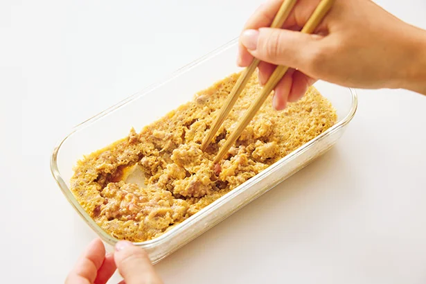 まずはひき肉と卵をレンチン