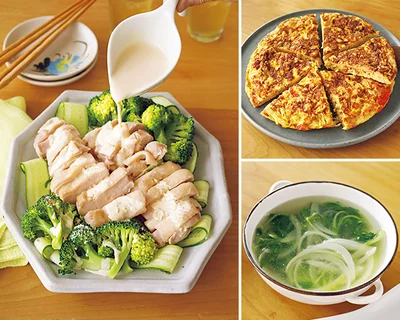 うまみが溶け出したゆで汁はスープに活用！ 中までやわらか、ジューシー「しっとりゆでどり」の献立