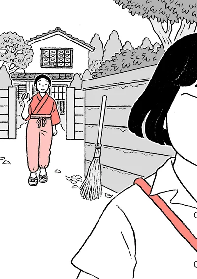 いつもは見送らないおかあさんが、まだそこにいました。そして小さく手を振りました。「これっきりの別れ」「これが最後かも」と言ったおかあさんの言葉と手を振った姿が胸に迫ってきました。（『わたくし96歳が語る 16歳の夏〜1945年8月9日〜』より）