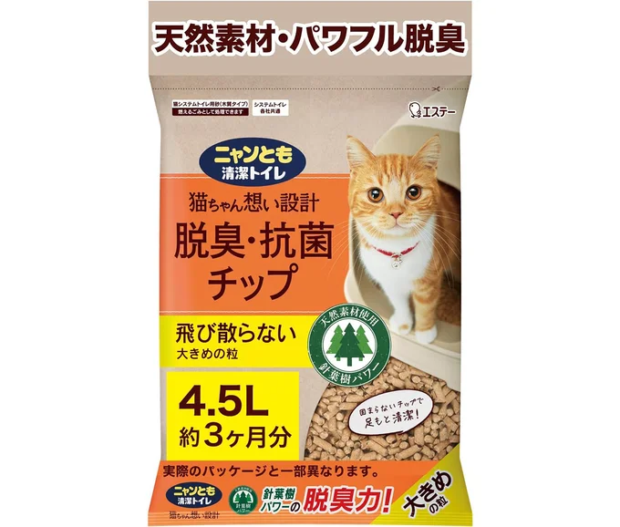 ニャンとも清潔トイレ 猫砂 [天然素材でパワフルに脱臭] 脱臭・抗菌チップ 大きめの粒 4.5L [Amazon.co.jp 限定]
