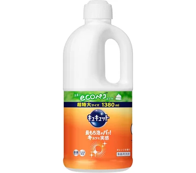 キュキュット 【大容量】 食器用洗剤 長もち泡がパッ! キュッと実感! オレンジの香り 詰替え用 1380ml
