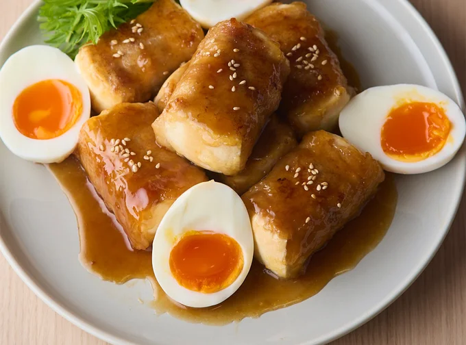 木綿豆腐を薄切り肉で巻いて、角煮風に「肉巻き豆腐角煮」
