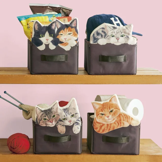 棚が猫まみれ！ 箱からのぞく猫を再現した収納ボックスでスッキリ＆ほっこり