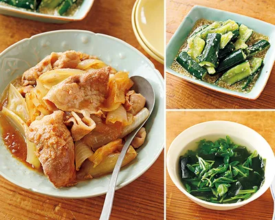 【3品20分で完成】食材2つでご飯が進む、味しみ煮ものがメイン！「豚肉と玉ねぎの甘辛煮」の献立