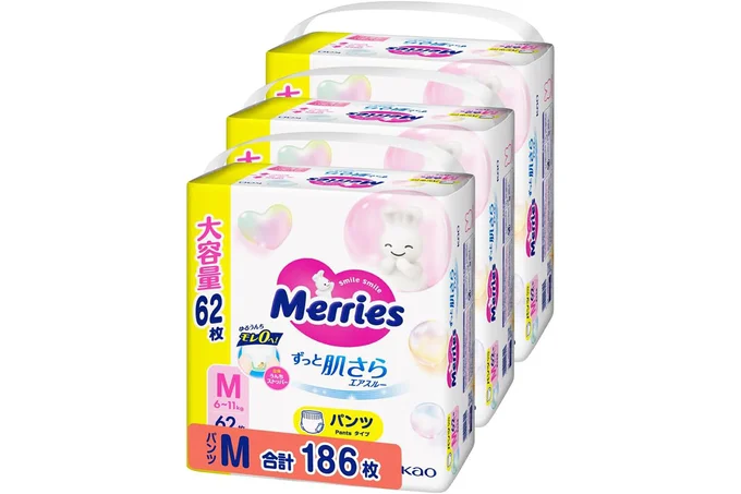 【Amazon.co.jp限定】【パンツ Mサイズ】 メリーズずっと肌さらエアスルー (6~11kg)186枚 (62枚×3) [ケース品]