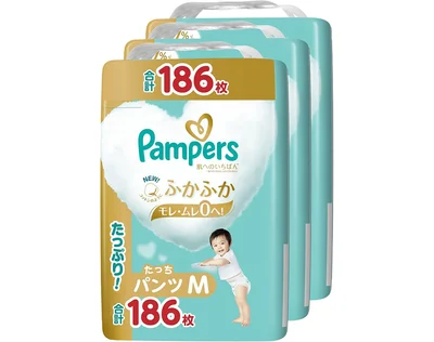 パンパース 【パンツ Mたっちサイズ】 オムツ 肌へのいちばん (6~12kg) 186枚(62枚×3パック) [ケース品] 【Amazon.co.jp限定】