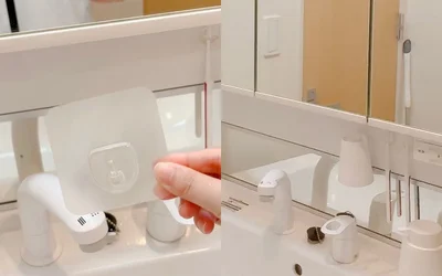④貼ってはがせるフィルムフック大　　　意外と困るあの収納はこの手で解決！▶