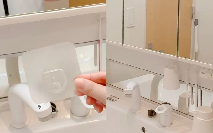 ④貼ってはがせるフィルムフック大 意外と困るあの収納はこの手で解決!▶