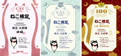 左から「初級合格認定証」「中級優秀合格認定証」「上級満点合格認定証」