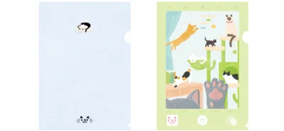 ねこ検定オリジナルクリアファイル2種類。書類を入れるとかわいい猫たちが…