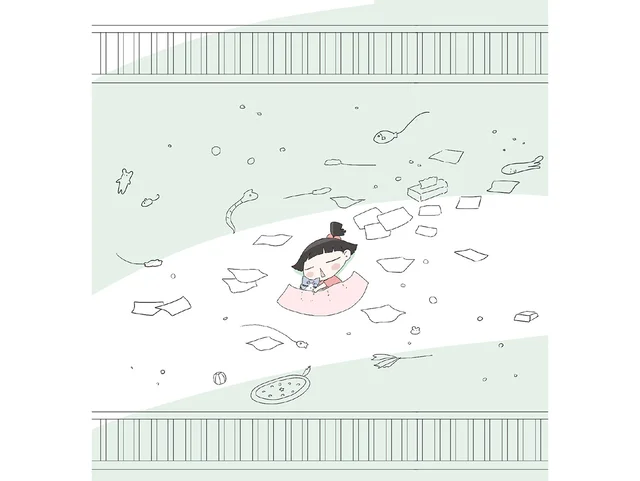 仲良くなった孫娘と猫。微笑ましいけれど部屋はすっかり荒れ果てて／ハルとゲン（46）