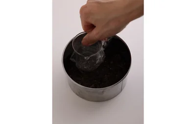 ラップで覆ったコップの底でギュッと押す