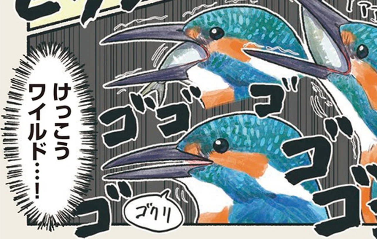 翡翠色の美しい姿が目を引くカワセミのワイルドな食事風景に驚き