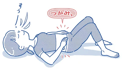 あおむけの状態で両脚を腰幅に開く