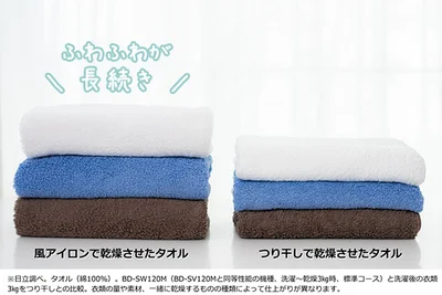 「風アイロン」で乾燥したタオルとつり干ししたタオルの比較