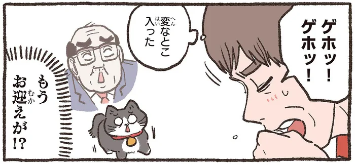 社長はもうすぐ召されると誤解したねこおじ。むせただけで「もうお迎えが!?」／ねこに転生したおじさん5（6）