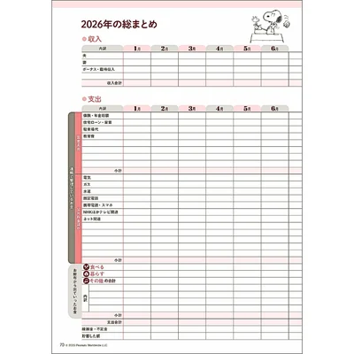 毎月の固定支出や公共料金と併せて決算結果をまとめページに記録しておけば、1年間のお金の出入りがすぐに分かります！