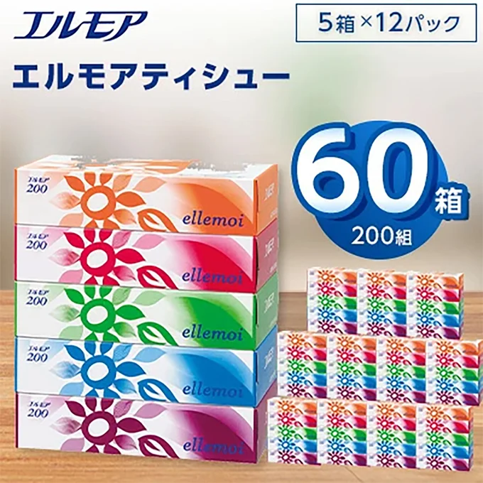 [栃木県佐野市]エルモアティシュー200組5箱×12パック(60箱)【離島・沖縄県不可】