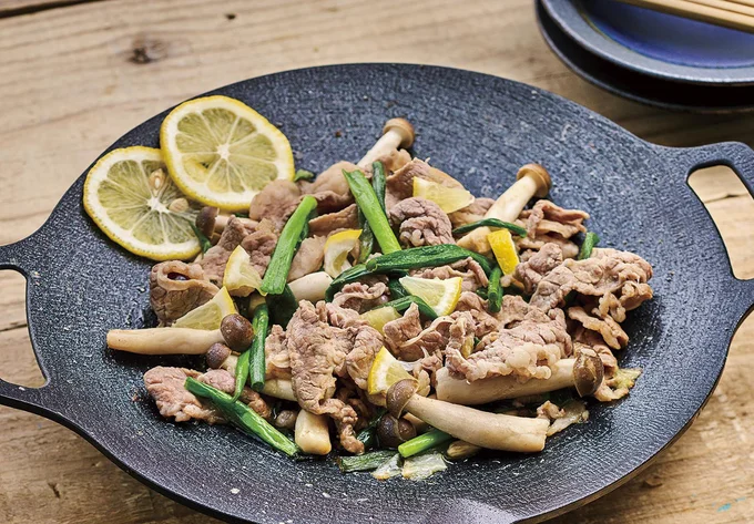 ねぎと牛肉のレモンバター炒め