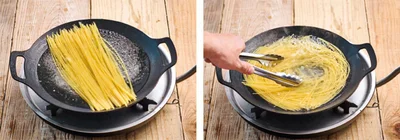 スパゲッティの長さは29cmサイズのマルチグリドルにピッタリ