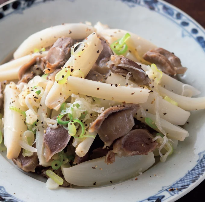 砂肝とれんこんのねぎ塩炒め