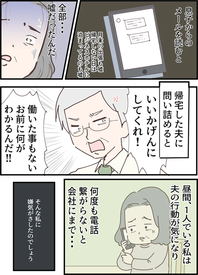 帰宅した夫に問い詰めると