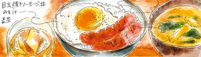朝起きてもう疲れてる…。もしも朝食の出前があったら【火曜日の目玉焼きソーセージ丼】/疲れた人に夜食を届ける出前店1(8)