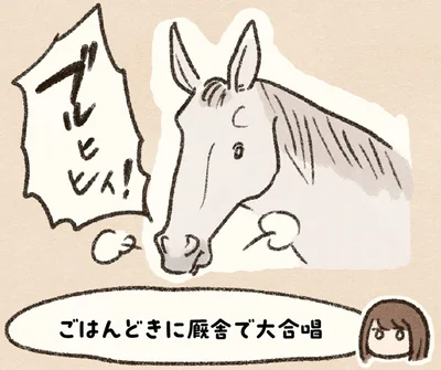 ごはんどきに廐舎で大合唱