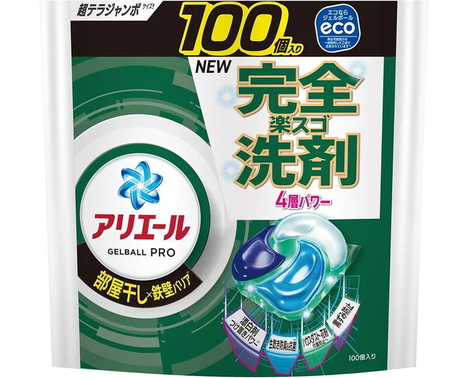 アリエール 洗濯洗剤 ジェルボール プロ 部屋干し×鉄壁バリア 部屋干しでもさわやかな香り 詰め替え 100個 [大容量]