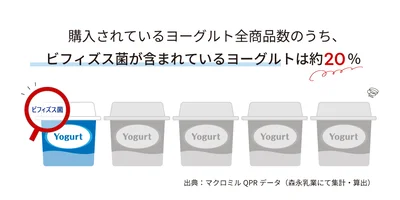 購入されているヨーグルト全商品数のうち、ビフィズス菌が含まれているヨーグルトは約20％