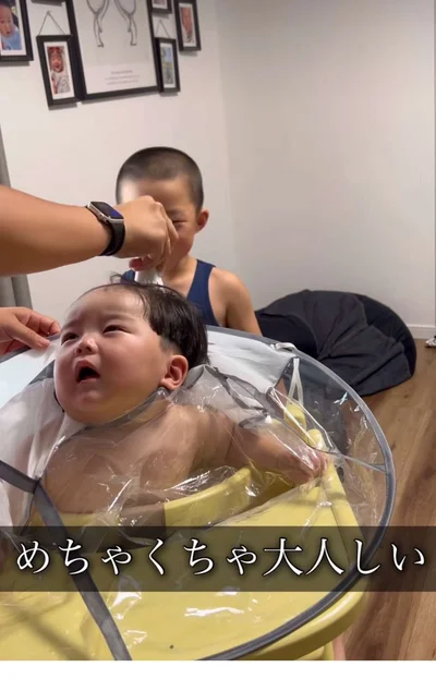 坊主になる前の三男くん▶坊主がどんどん増えていく！？（⇒次へ）