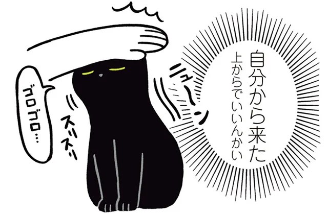 自分から頭をすりつける？黒猫ろんの「セルフよしよし」／黒猫ろんと暮らしたら1（7）