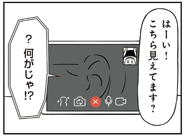 敬老の日のビデオ通話。おじいちゃんの耳が画面いっぱいに！／着ぐるみ家族1（7）