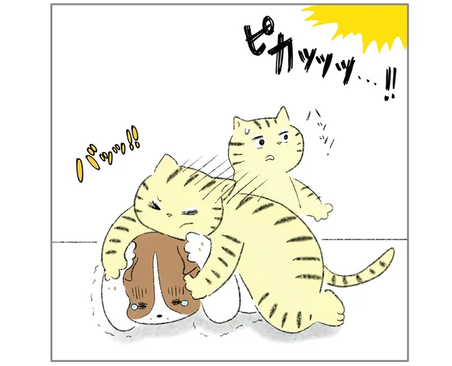 突然の雷に怯える子を守りたい。飼い主が不在でも身を寄せ合ったふたり／ターとアグのしあわせ日和（10）