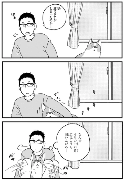 風でドアがしまったのか…