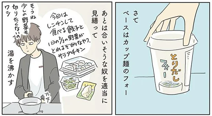 ベースはカップ麺のフォーであとは適当に見繕う