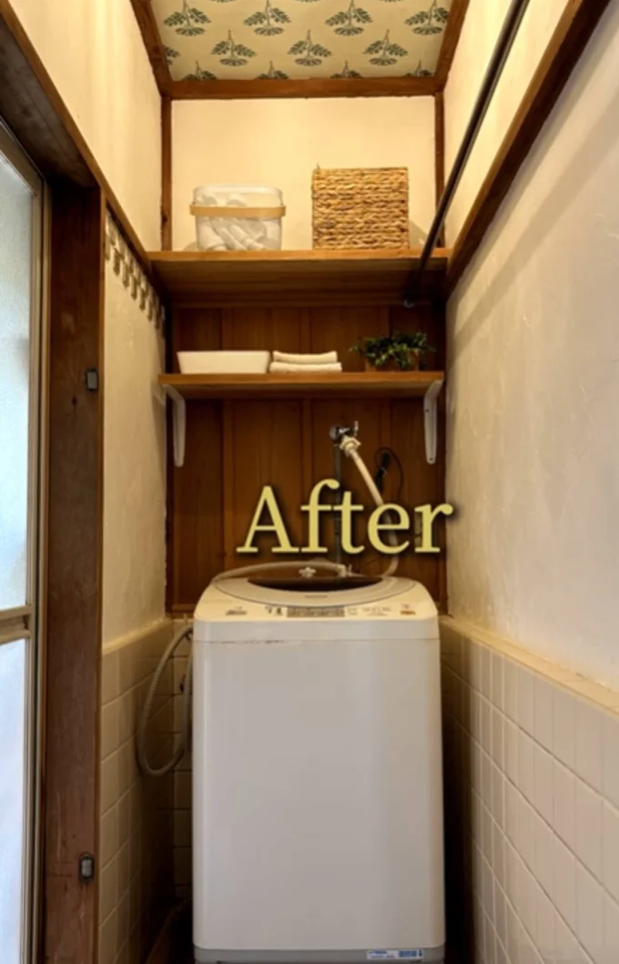 明るい脱衣所になり印象がガラリと変わる▶トイレの引き戸ビフォー画像(⇒次へ)