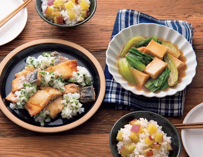 「塩さばのおろし竜田揚げ」の献立