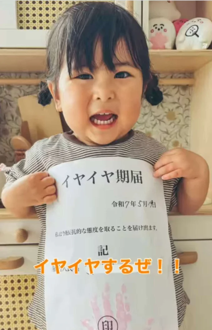 イヤイヤ期の申請完了！ ▶「なんやこのスキマめ…」と言いたげな表情（⇒次へ）