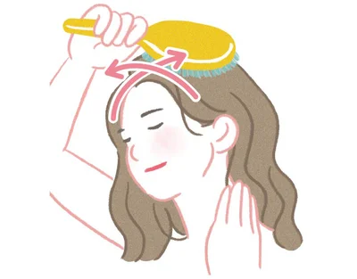 3．本命の頭頂部へ血流を促すようにとかす